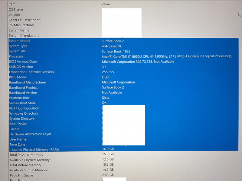 Surface Book 2 i7-8650U@2.1GHz 16GB RAM 512GB SSD GTX 1050 GPU -See Notes