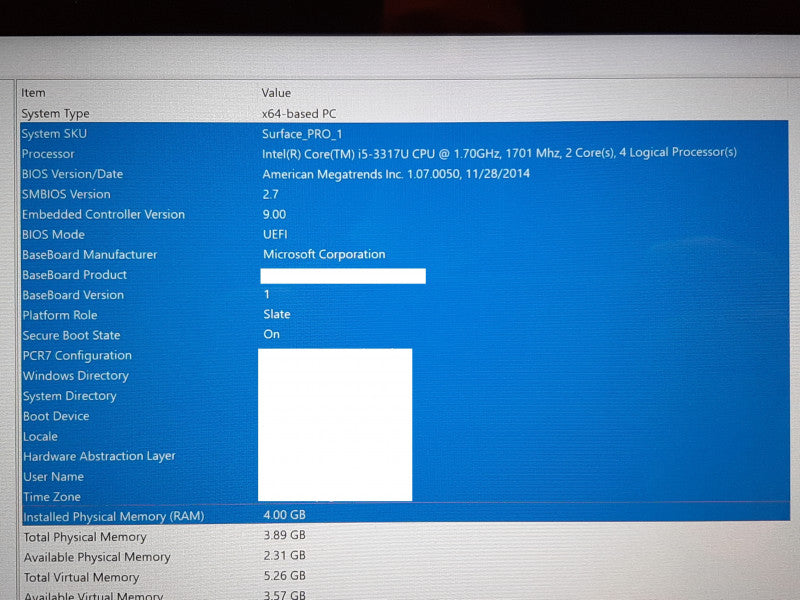 Surface Pro 1 i5-3317U @ 1.7GHz 4GB RAM 128GB SSD w/ Keyboard
