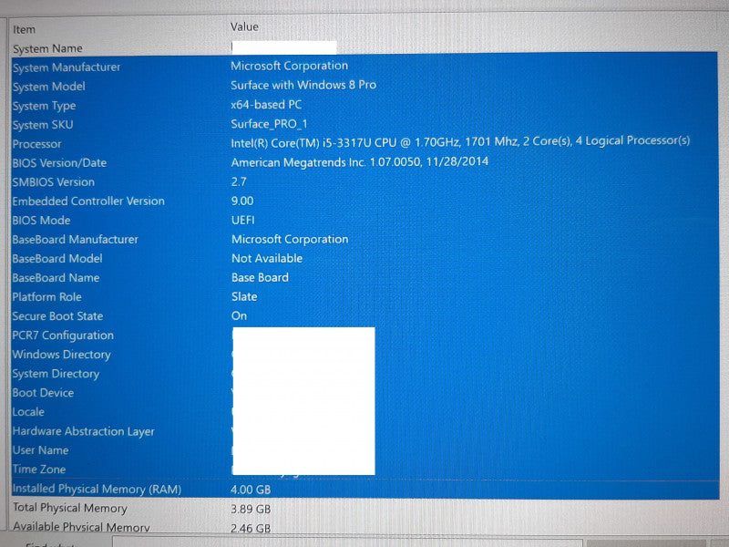 Microsoft Surface Pro 1 i5-3317U @1.7GHz 4GB RAM 64GB Flash w/ Keyboard