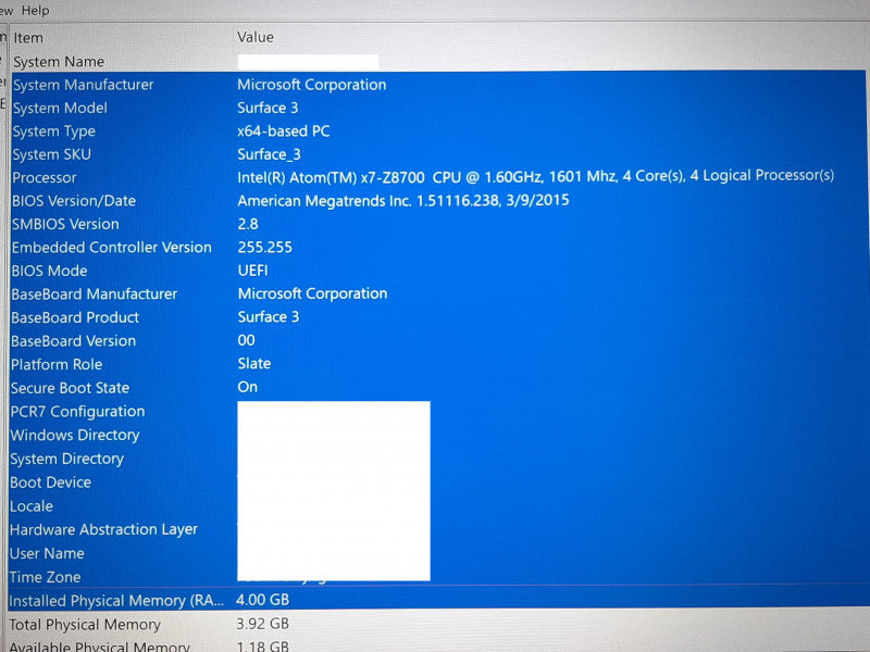 Surface 3 Atom x7-Z8700 @1.6GHz 4GB RAM 128GB SSD w/Red Keyboard