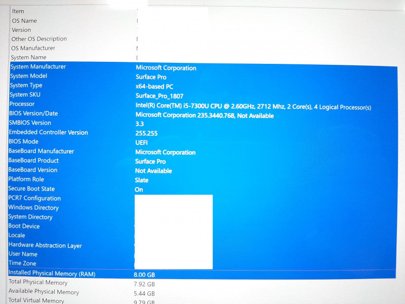 Surface Pro 5 LTE 1807 i5-7300U @ 2.7GHz 8GB RAM 256GB Flash w/ Keyboard