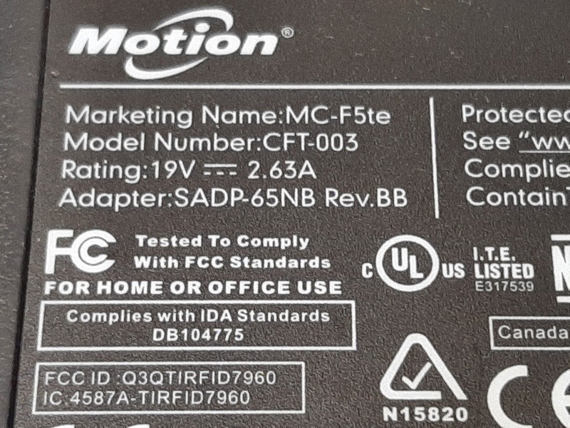 Motion MC-F5te CFT-003 Tablet PC i7-3667U @ 3GHz 4GB RAM 128GB Flash