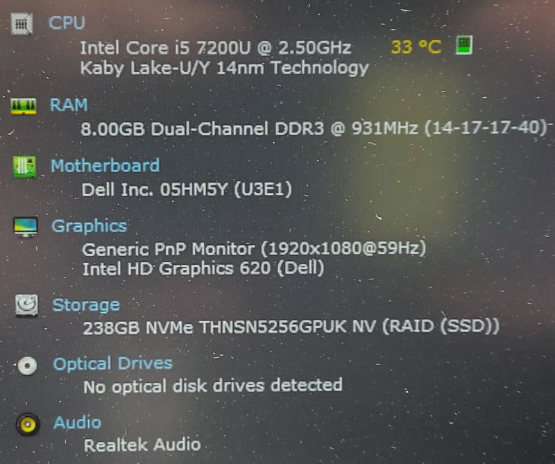 Dell XPS 13 9360 i5-7200U 2.5GHz 8GB RAM 256GB SSD 13.3\\"