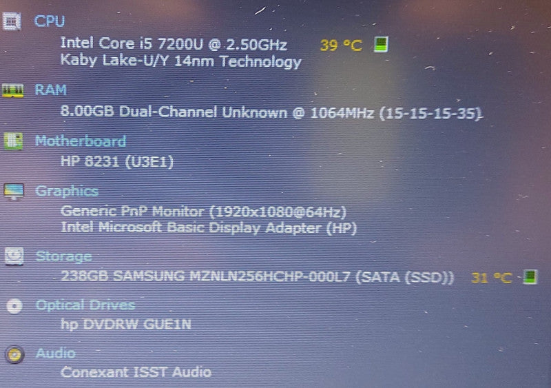 HP Probook 450 G4  i5 7200U 2.5GHz 8GB RAM 256GB SSD    15.6\\"