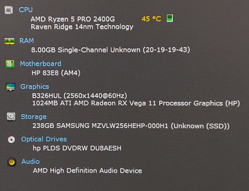 HP EliteDesk 705 G5 SFF AMD RYZEN PRO 2400G 3.6Ghz 8GB RAM 256GB SSD QTY