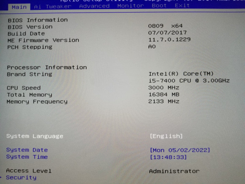 ASUS PRIME B250M-C w/ i5-7400@3GHz, 16GB RAM