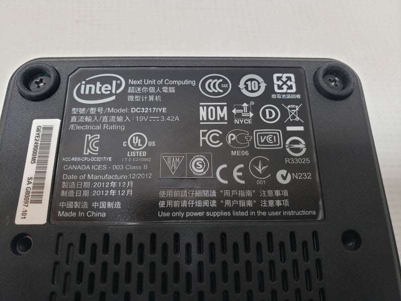 Intel NUC DC3217IYE mini PC, Core I3-3217U 1.8GHz, 4GB DDR3, No HDD, Read