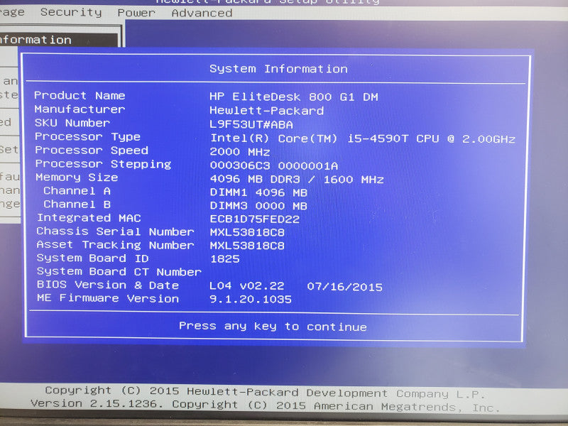 HP EliteDesk 800G1 Mini PC, Core I5-4590T 2.0GHz, 4GB, 500GB HDD