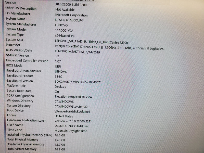 Lenovo ThinkCentre M90n-1 - i7-8665U 16gb Ram, 500Gb SSD