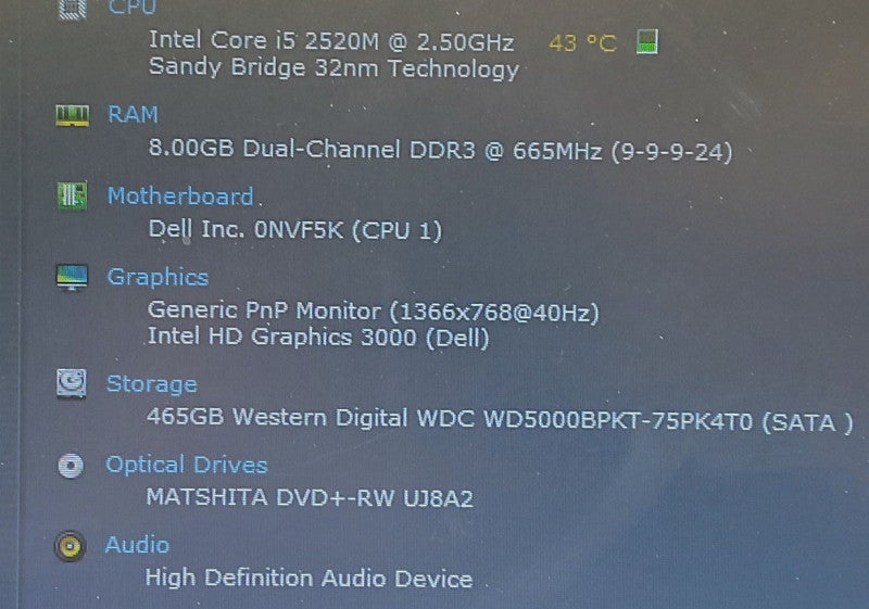 Dell Latitude E6530 i5-2520M 2.5GHz 8GB RAM 500GB HDD 14.1