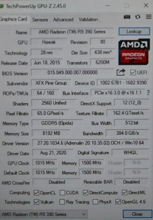 XFX AMD Radeon R9 390 8GB GDDR5