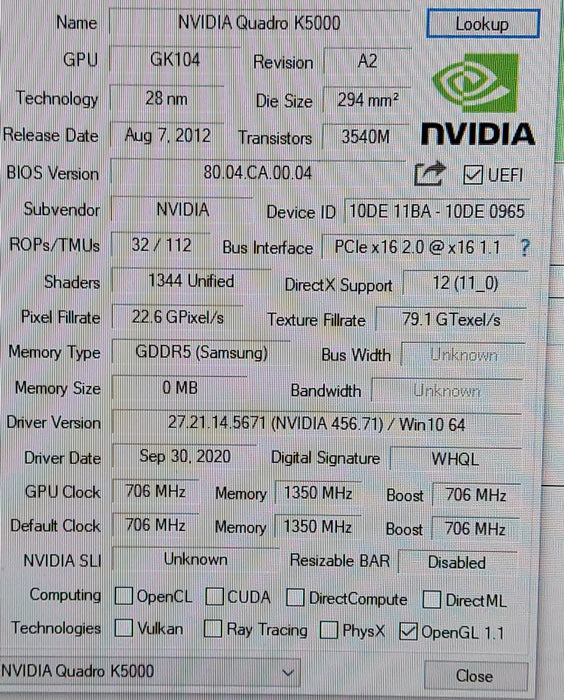 Nvidia Quadro K5000 4GB GDDR5 2x Display Port 2x DVI Video Graphics Card