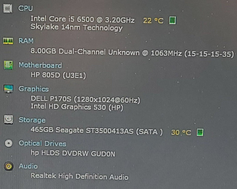 HP EliteDesk 800 G2 SFF i5-6500 8GB RAM 500GB HDD 3.2GHz  17\\" Monitor