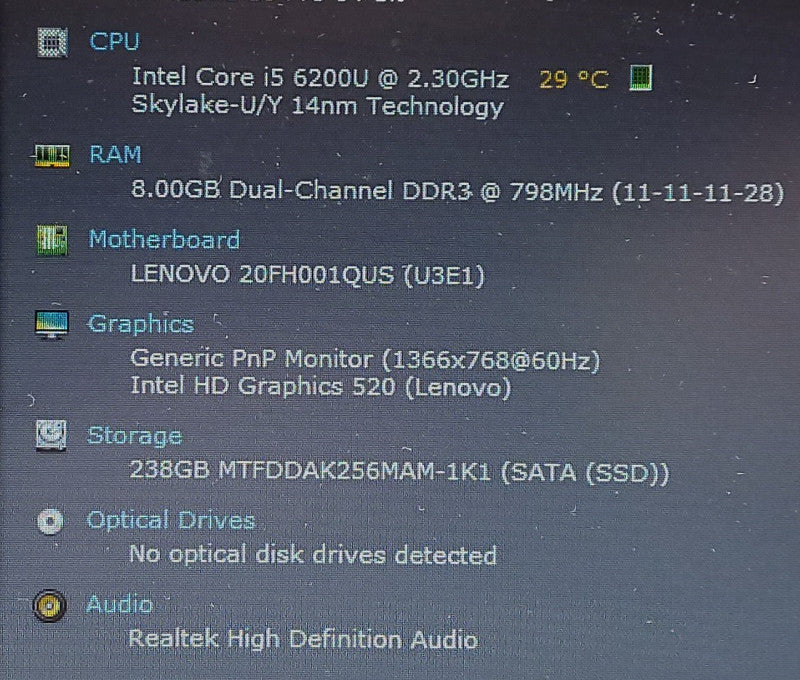 Lenovo ThinkPad T560    i5-6200U 2.3GHz 8GB RAM 256GB SSD 15.6\\"