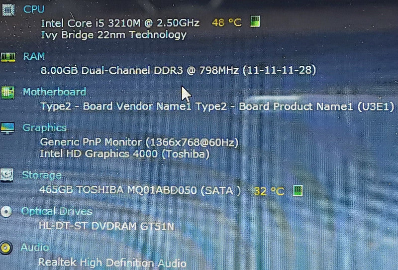 Toshiba Satellite L850 i5-3210M 2.5GHz 8GB 500GB HDD 15.6\\"