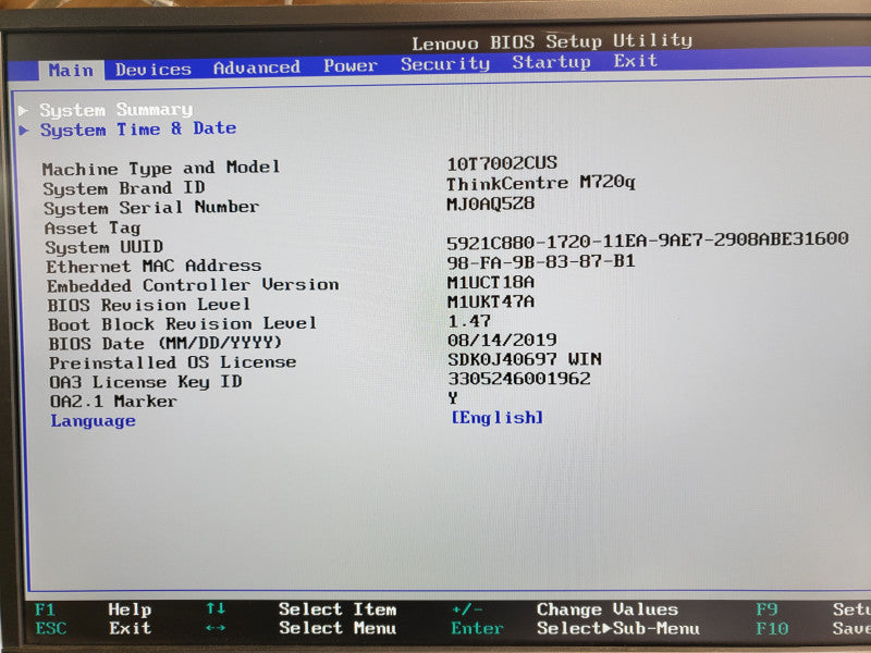 Lenovo ThinkCentre M720q,Core I5-8400T 1.7GHz 6C, 8GB DDR4, No HDD/Power Adapter/Antenna