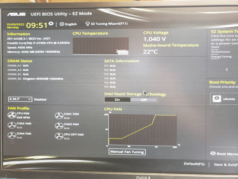 Asus Z97-A/USB 3.1 Board with Core I7-4790K 4.0GHz, 4GB RAM, with I/O Back cover