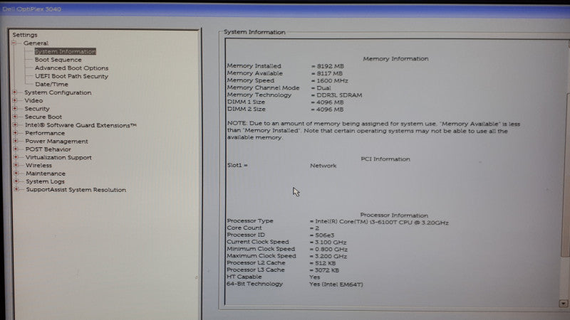 Dell Optiplex 3040 USFF i3-6100T 3.2GHz 8GB DDR3L No HDD No Antenna