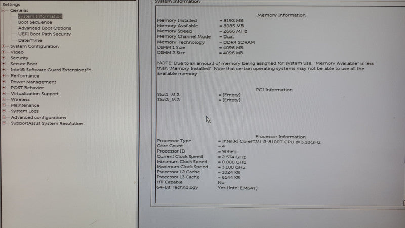 Dell Optiplex 3060 USFF i3-8100T 3.1GHz 8GB DDR4 No HDD No WiFi