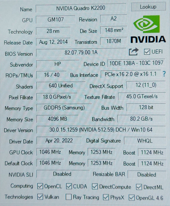 Nvidia Quadro K2200 4GB GDDR5 PCI-E Video Graphics Card
