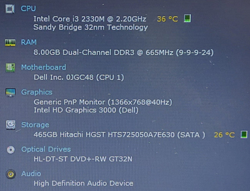 Dell Vostro 3550 i3-2330M 2.2Ghz 8Gb RAM 500GB HDD 15.6\\"