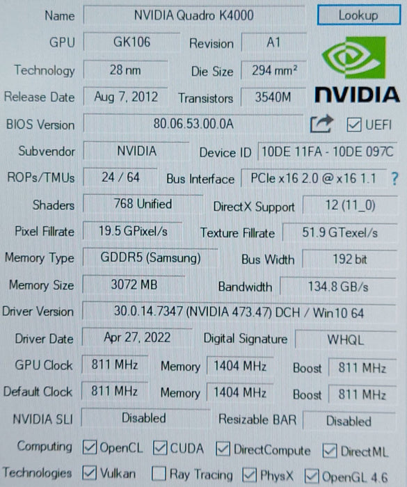 Nvidia Quadro K4000 3GB GDDR5 3GB PCI-E 2.0 Video Graphics Card