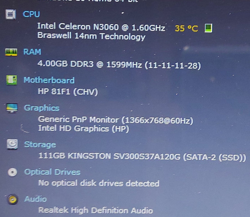 HP 15-ay010ca intel Celeron N3060 1.6GHz 4GB RAM 128GB SSD 15.6\\"