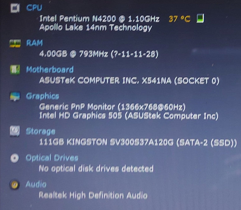 Asus Vivobook Max X541NA Intel Pentium(R) N4200 1.1GHz 4GB RAM 120GB SSD 15.6\\"