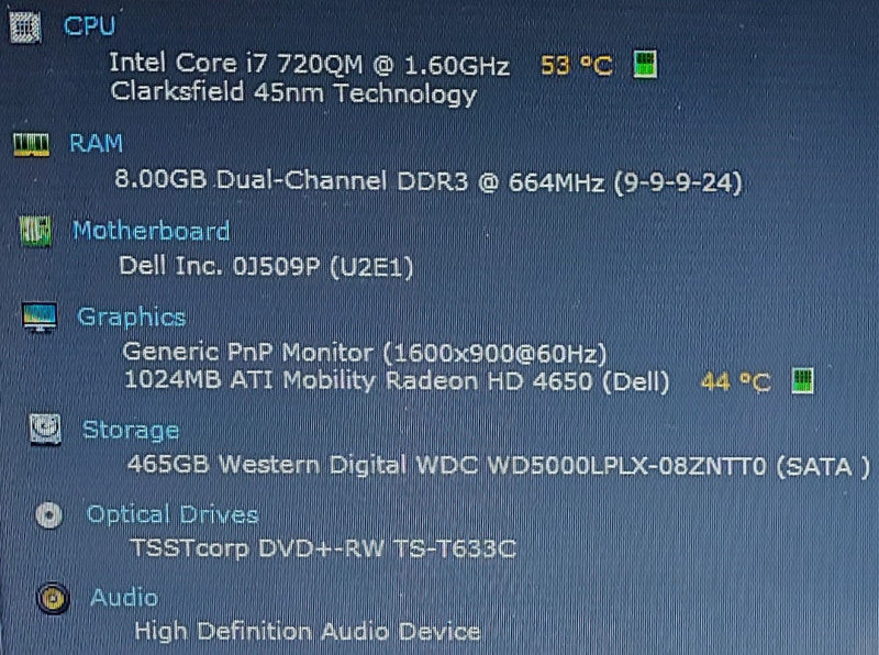 Dell Studio 1747 i7-720QM 1.6GHz 8GB RAM 500GB HDD 17.3\\"
