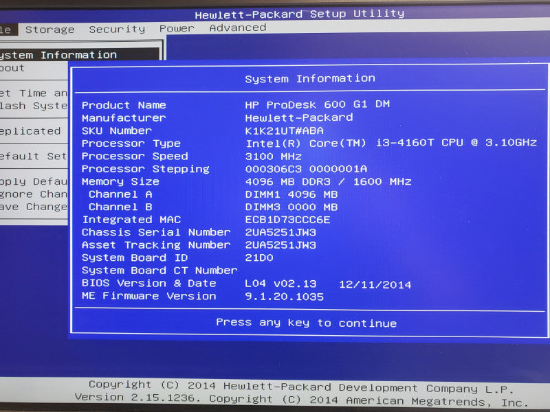 HP proDesk 600G1 Mini PC, Core I3-4160T 3.1GHz, 4GB DDR3, 500GB HDD, No Power Adapter/OS