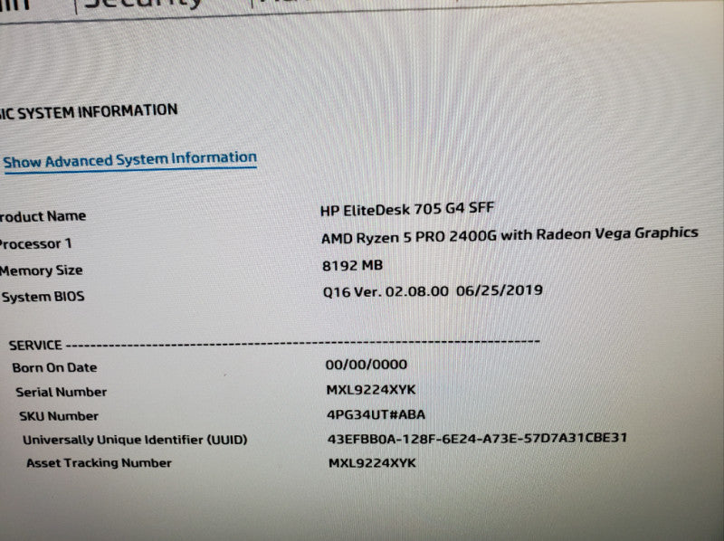 HP Elitedesk 705 G4 SFF, AMD Ryzen 5 Pro 2400G Vega graphics, 8GB Ram