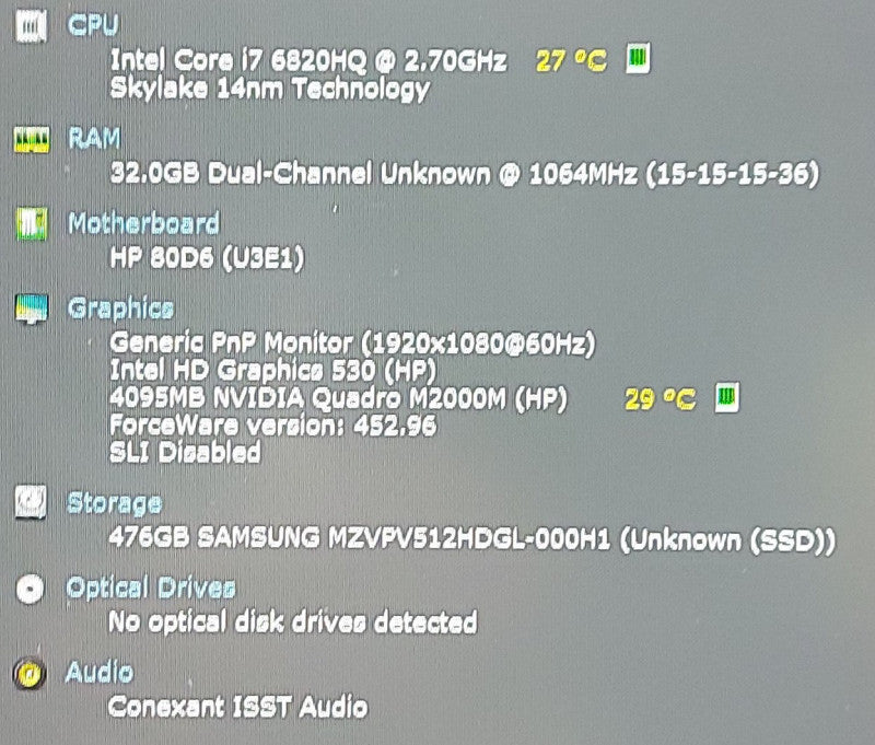 HP ZBook 17 G3 i7-6820HQ 2.7GHz 32GB RAM 500GB RAM 17\\"