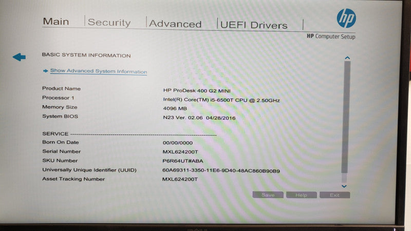 HP ProDesk 400G2 Mini, Core I5-6500T 2.5Ghz, 4GB DDR4, No HDD/Power Adapter