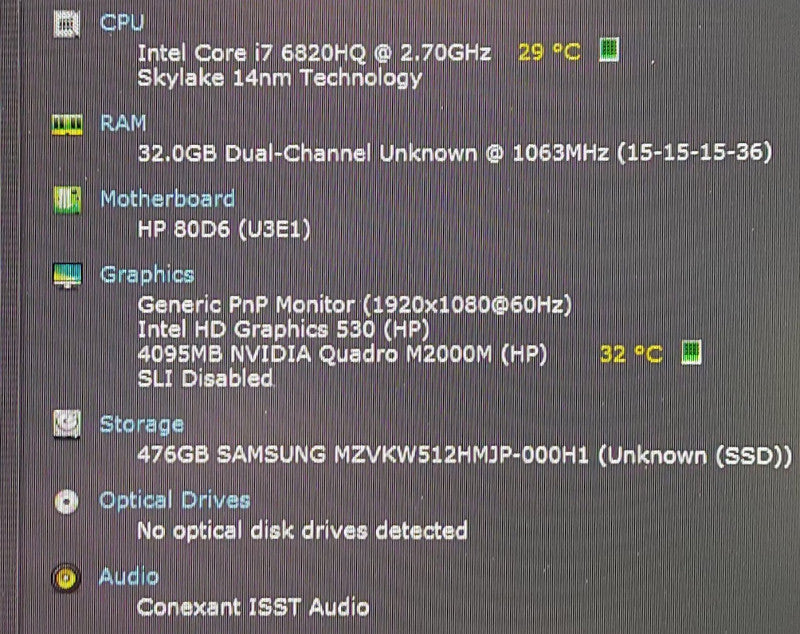 HP ZBook 17 G3 I7-6820HQ 2.7GHz 32GB RAM 500GB SSD   17\\"