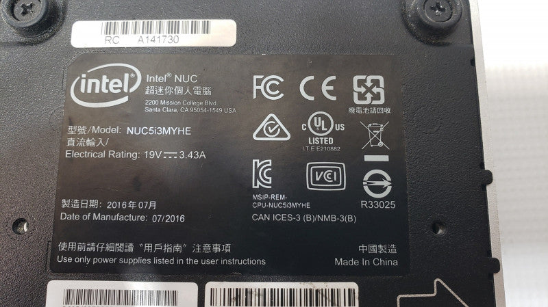Intel NUC513MYHE Mini, Core i3-5010u 2.1GHz, 8GB DDR3, 120GB SSD, No Power Adapter
