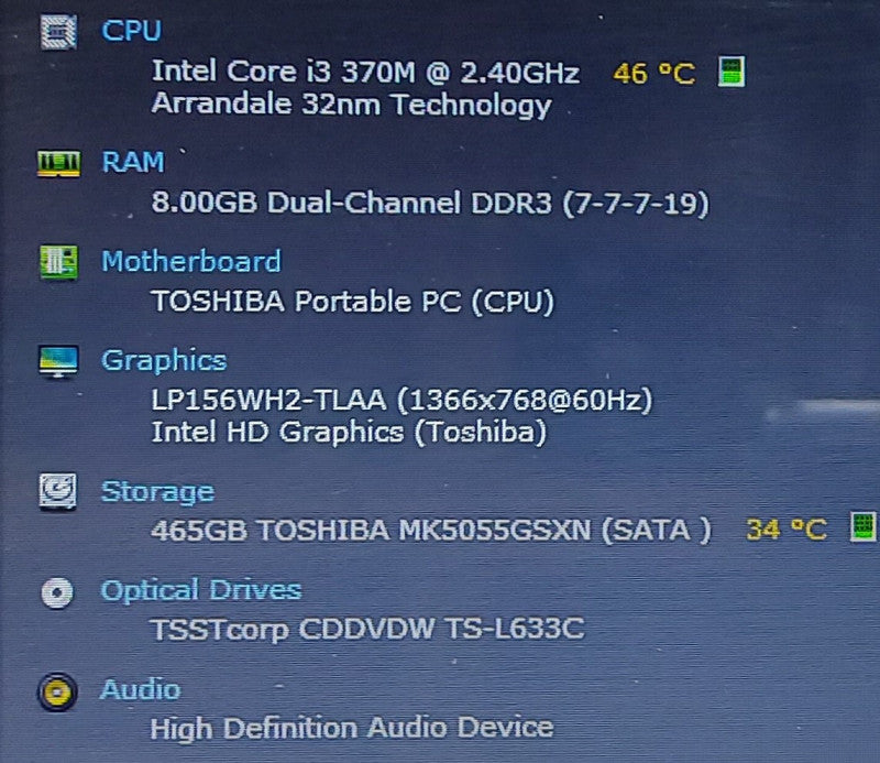 Toshiba Satellite C650 i3- M 370 2.4GHz 8GB RAM 500GB 15.6\\"