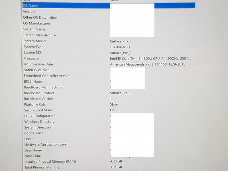 Microsoft Surface Pro 3 i5-4300U @2.5GHz 4GB RAM 128GB Flash w/ FR Keyboard