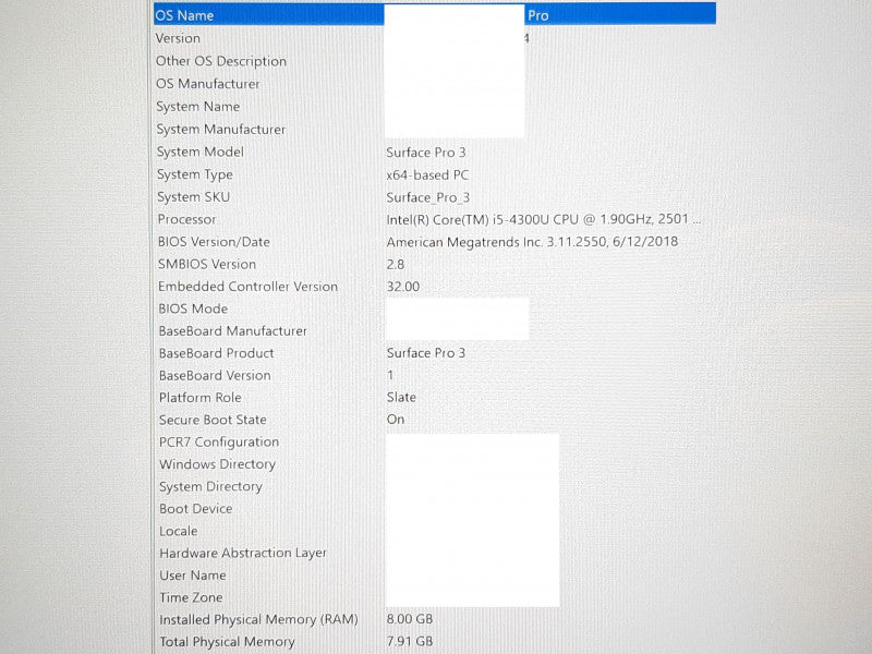 Microsoft Surface Pro 3 i5-4300U @2.5GHz 8GB RAM 256GB Flash w/ Keyboard
