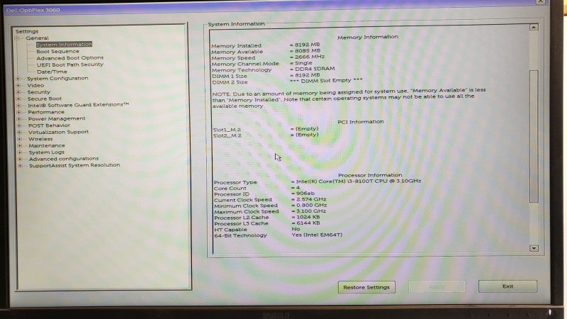 Dell Optiplex 3060 Mini PC, Core i3-8100T 3.1GHz 8GB DDR4, No HDD, No Antenna/AC Adapter