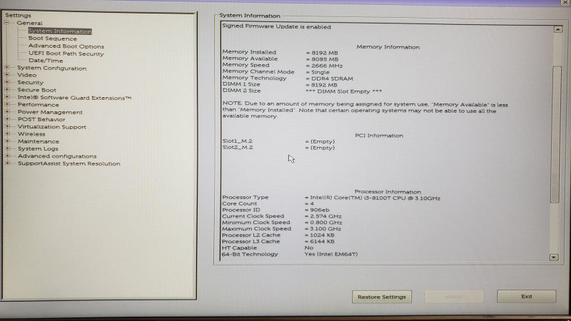 Dell Optiplex 3060 Mini PC, Core i3-8100T 3.1GHz 8GB DDR4, No HDD No Antenna/AC Adapter