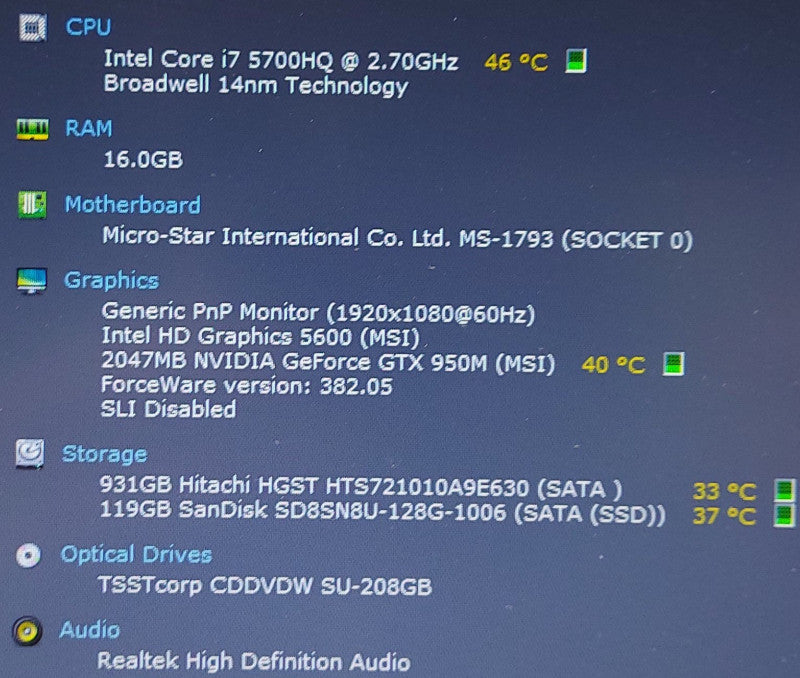 MSI GP72 2QE Leopard-Pro i7- 5700HQ 2.7GHz 16GB RAM 128GB SSD 1TB HDD 17.3\\"