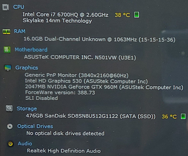 ASUS ZenBook Pro UX501VW I7-6700HQ 2.6GHz 16GB RAM 500GB SSD 15.6\\"