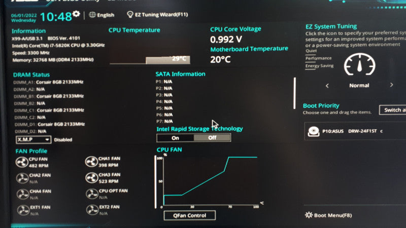 Custom PC- ASUS X99-A/USB3.1 Motherboard, 32GB DDR4, i7-5820K 3.3GHz, No HDD/GPU (Dented)