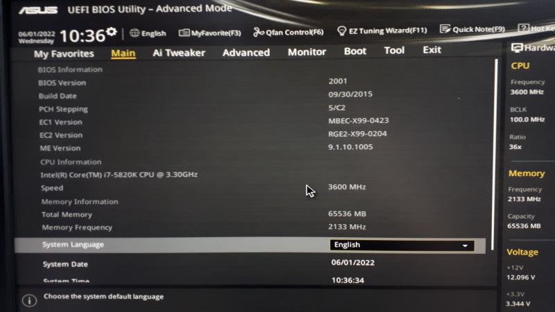 Custom PC- ASUS X99-A/USB3.1 Motherboard, 64GB DDR4, i7-5820K 3.3GHz, No HDD/GPU