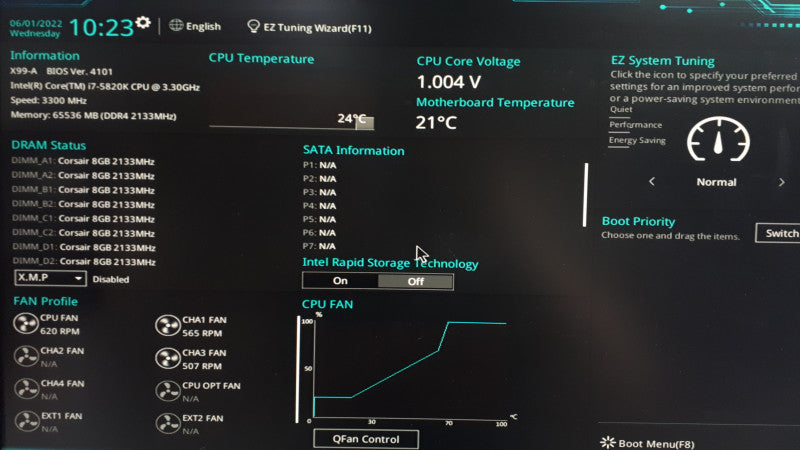 Custom PC- ASUS X99-A Motherboard, 64GB DDR4, i7-5820K 3.3GHz, No HDD/GPU