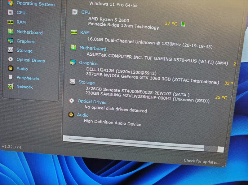 Custom PC, Asus TUF X570 Wi-Fi, Ryzen 5 2600, 16GB Ram, GTX 1060, 250GB SSD, 4TB HDD, RGB