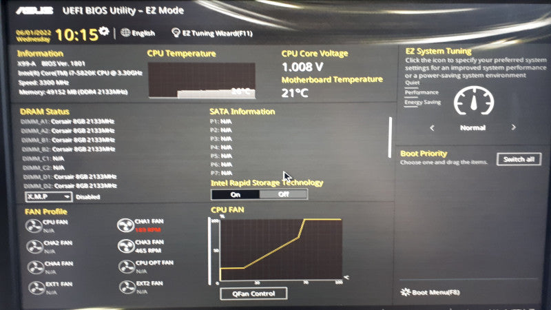 Custom PC- ASUS X99-A Motherboard, 48GB DDR4, i7-5820K 3.3GHz, No HDD/GPU