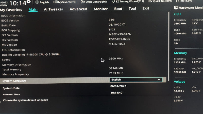 Custom PC- ASUS X99-A Motherboard, 32GB DDR4, i7-5820K 3.3GHz, No HDD/GPU