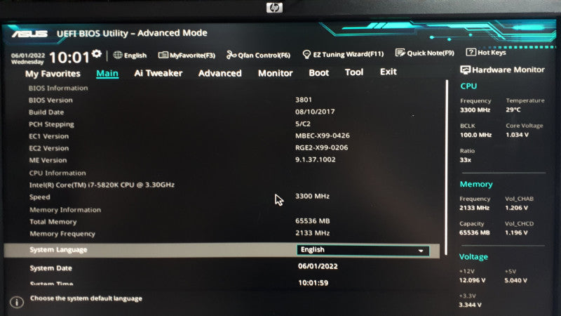 Custom PC- ASUS X99-A/USB3.1 Motherboard, i7-5820K 3.3GHz, 64GB DDR4, No HDD/GPU