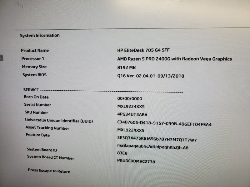 HP Elitedesk 705 G4 SFF, AMD Ryzen 5 Pro 2400G Vega graphics, 8GB Ram